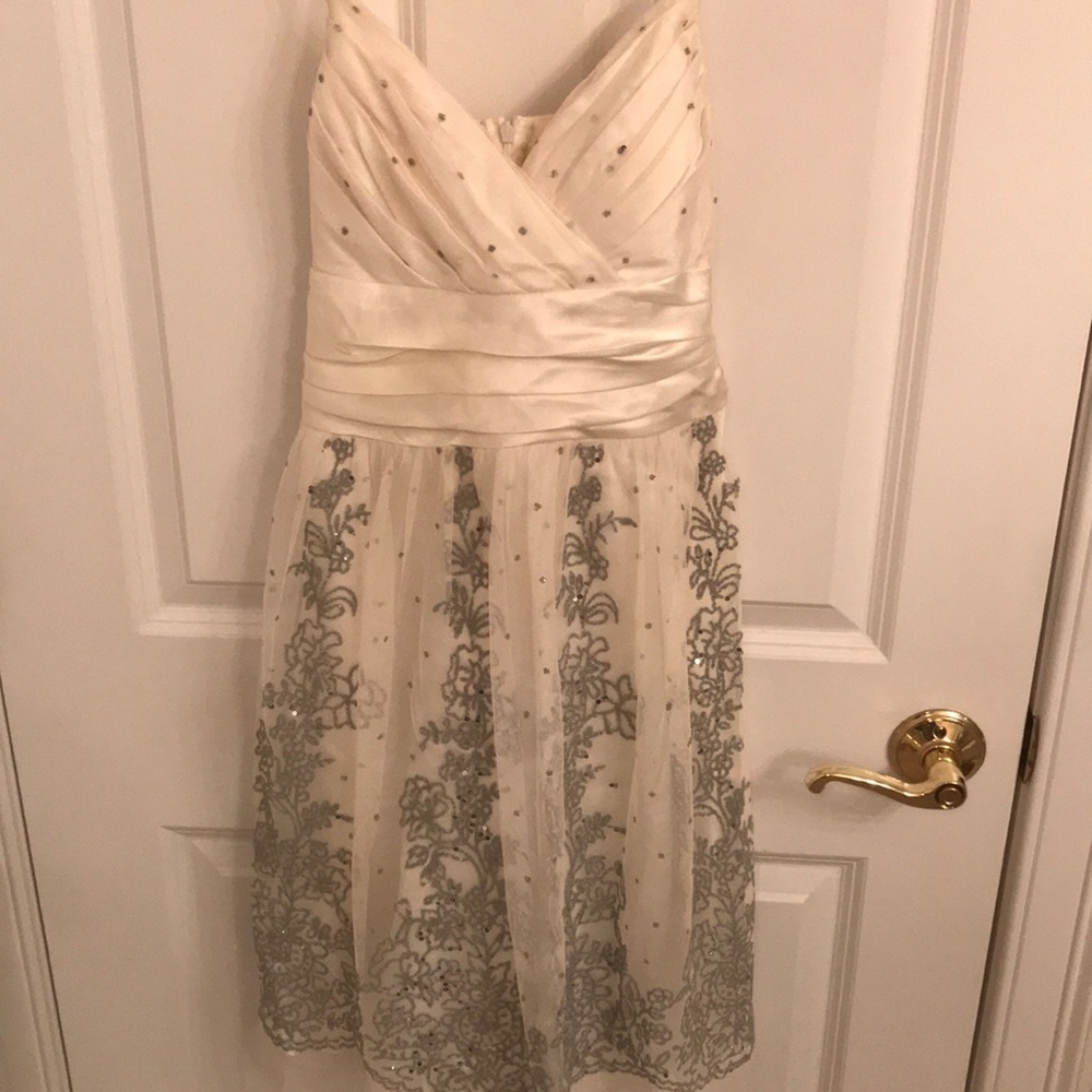 Cream and silver tulle beaded sequin party dress